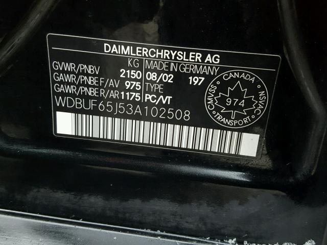 WDBUF65J53A102508 - 2003 MERCEDES-BENZ E 320 BLACK photo 9