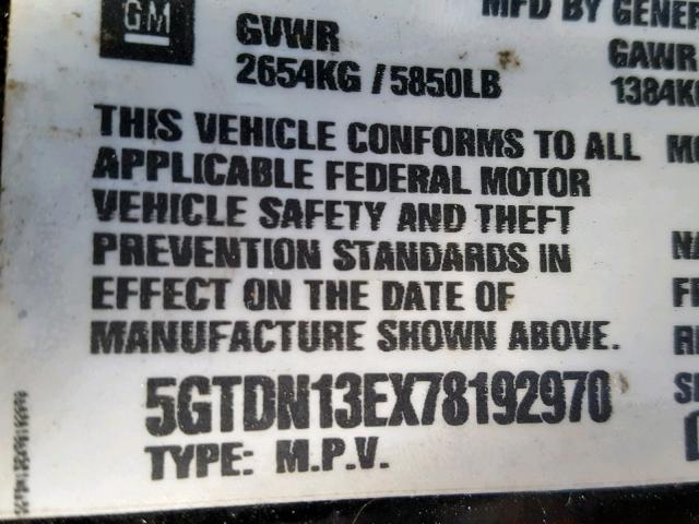 5GTDN13EX78192970 - 2007 HUMMER H3 BLACK photo 10