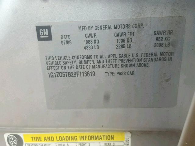 1G1ZG57B29F113619 - 2009 CHEVROLET MALIBU LS SILVER photo 10