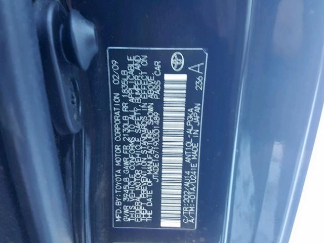 JTKDE167190301489 - 2009 TOYOTA SCION TC შავი ფოტო 10