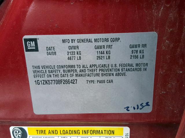 1G1ZK57708F266427 - 2008 CHEVROLET MALIBU LTZ წითელი ფოტო 10