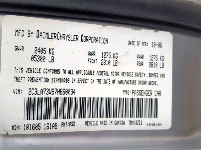 2C3LA73W97H660034 - 2007 CHRYSLER 300C SRT-8 SILVER photo 10