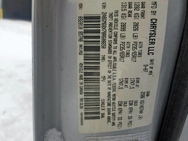 2A8GM68X78R608650 - 2008 CHRYSLER PACIFICA T SILVER photo 10