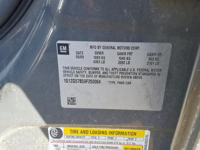 1G1ZG57B59F250084 - 2009 CHEVROLET MALIBU LS Сұр фото 10