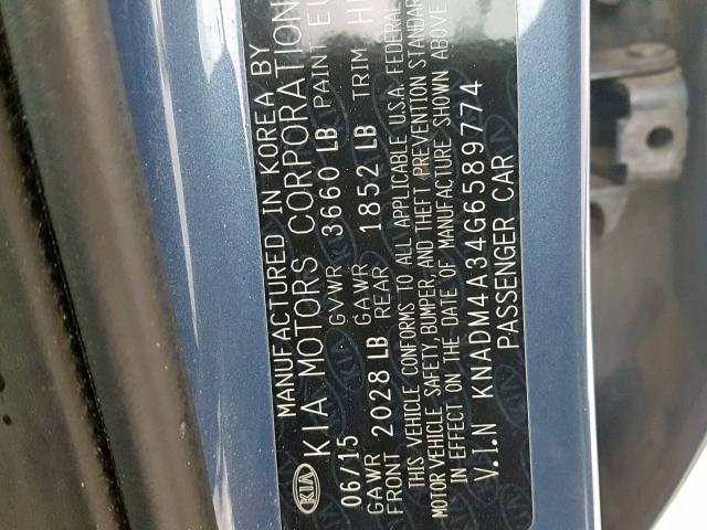 KNADM4A34G6589774 - 2016 KIA RIO LX BLUE photo 10