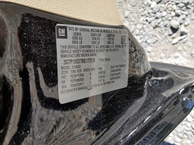 3GTP1XE27BG177318 - 2011 GMC SIERRA C15 BLACK photo 10