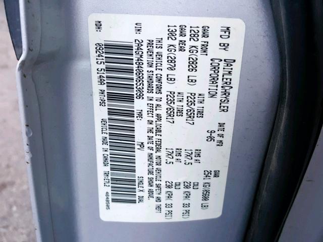 2A4GM48406R653096 - 2006 CHRYSLER PACIFICA SILVER photo 10