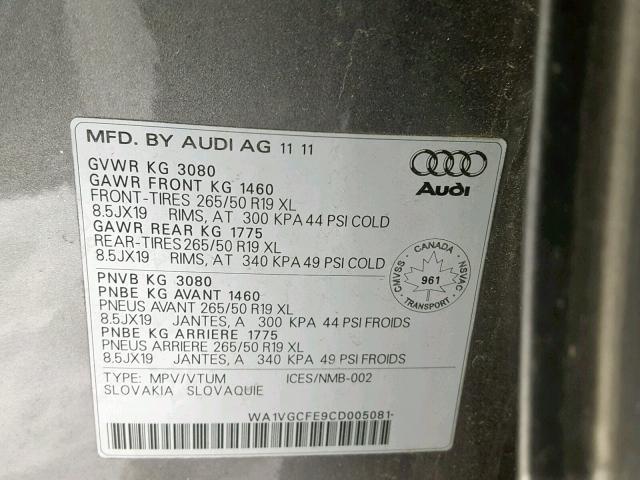 WA1VGCFE9CD005081 - 2012 AUDI Q7 PRESTIG GRAY photo 10