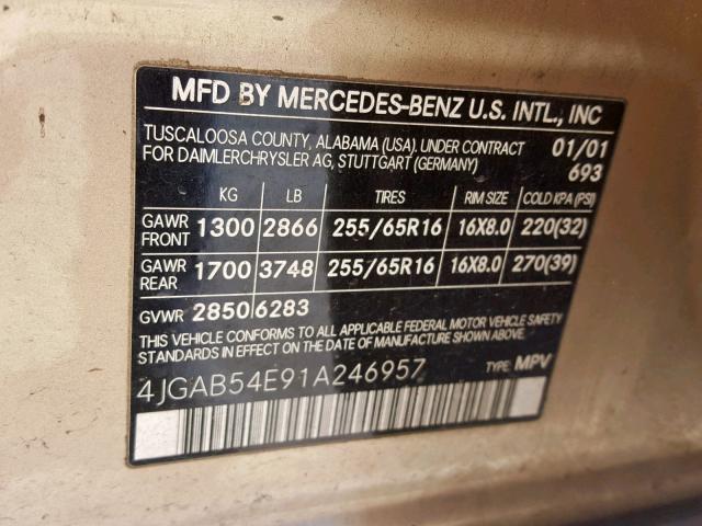 4JGAB54E91A246957 - 2001 MERCEDES-BENZ ML 320 GOLD photo 10