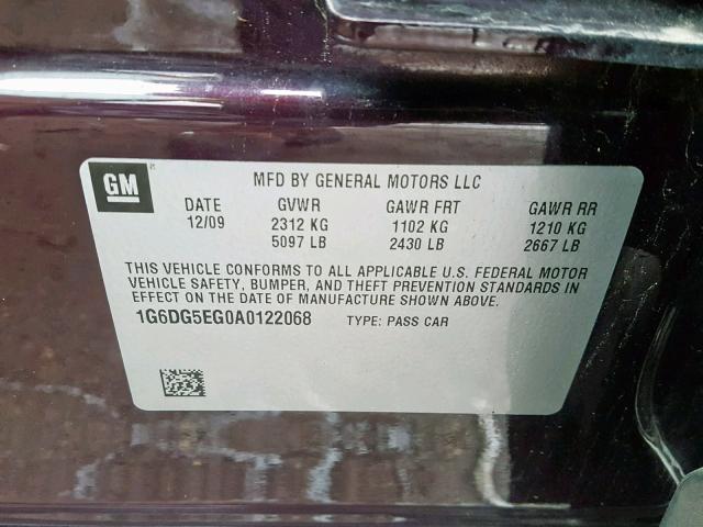 1G6DG5EG0A0122068 - 2010 CADILLAC CTS LUXURY PURPLE photo 10