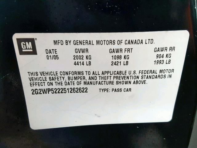 2G2WP522251262622 - 2005 PONTIAC GRAND PRIX BLACK photo 10