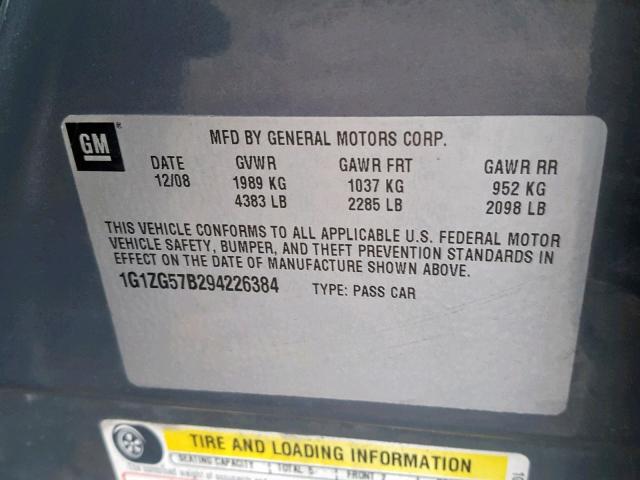 1G1ZG57B294226384 - 2009 CHEVROLET MALIBU LS Boz foto 10