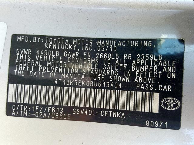 4T1BK3EK0BU613404 - 2011 TOYOTA CAMRY SE SILVER photo 10