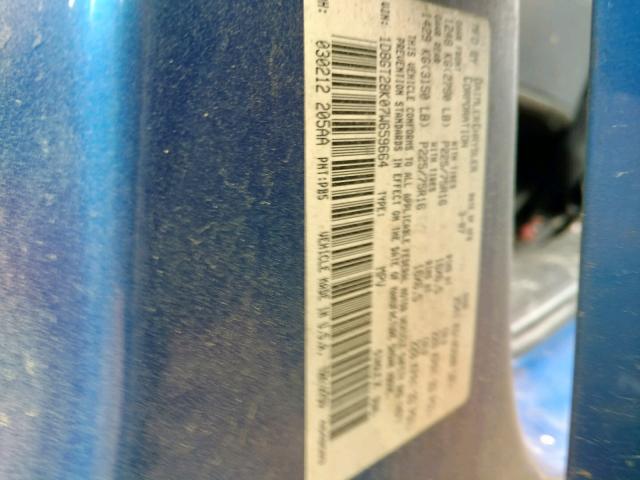 1D8GT28K07W659664 - 2007 DODGE NITRO SXT BLUE photo 10