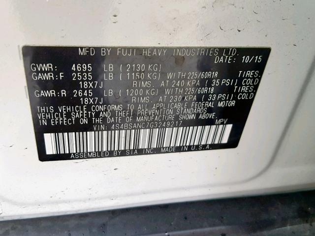 4S4BSANC7G3249217 - 2016 SUBARU OUTBACK 2. Ağ foto 10