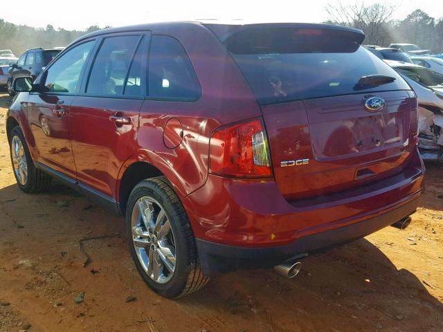 2FMDK3JC1DBE09985 - 2013 FORD EDGE SEL RED photo 3