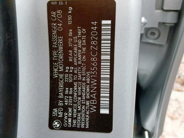 WBANW13568CZ82044 - 2008 BMW 535 I GRAY photo 10