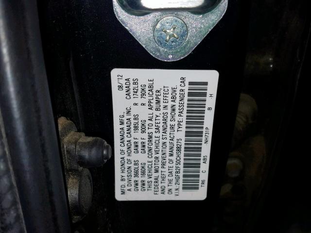 2HGFB2F50CH588275 - 2012 HONDA CIVIC LX BLACK photo 10