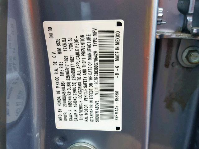 3CZRE38389G705429 - 2009 HONDA CR-V LX BLUE photo 10