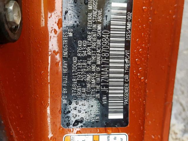 JF1ZNAA17F8709840 - 2015 TOYOTA SCION FR-S ORANGE photo 10