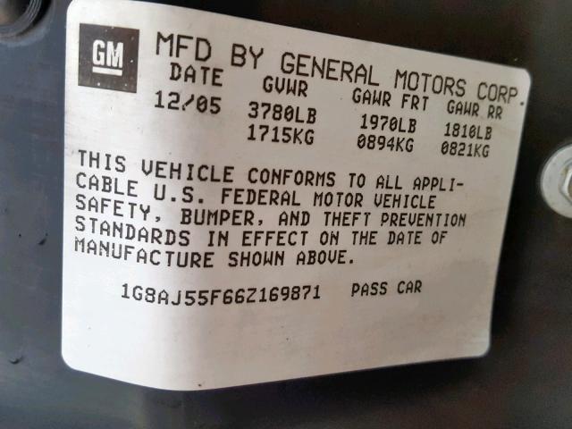 1G8AJ55F66Z169871 - 2006 SATURN ION LEVEL GREEN photo 10