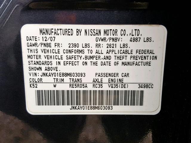 JNKAY01E88M603093 - 2008 INFINITI M35 BASE BLUE photo 10