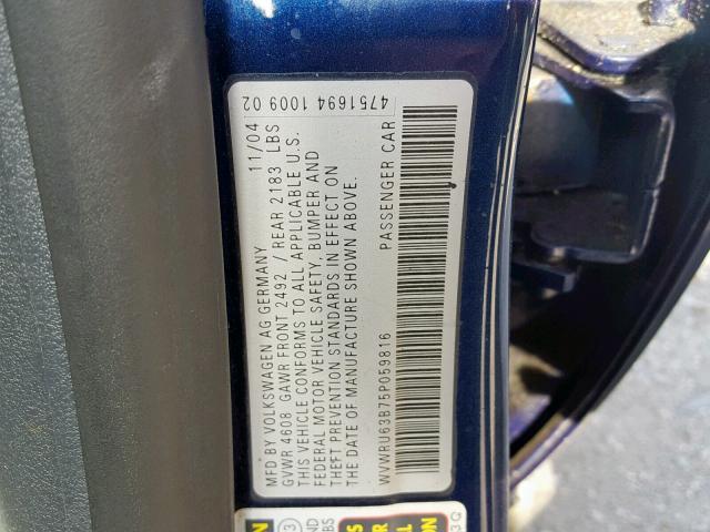 WVWRU63B75P059816 - 2005 VOLKSWAGEN PASSAT GLX 蓝色 照片 10