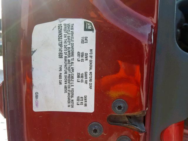 1G2WK52J73F141628 - 2003 PONTIAC GRAND PRIX RED photo 10