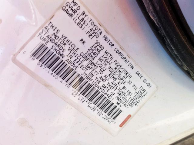 JT6HF10UXY0124211 - 2000 LEXUS RX 300 WHITE photo 10