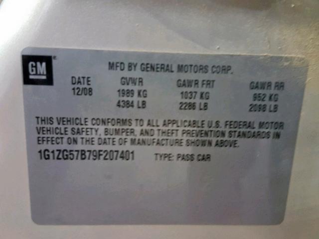 1G1ZG57B79F207401 - 2009 CHEVROLET MALIBU LS ოქროსფერი ფოტო 10