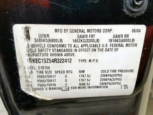 1GKEC13Z54R322412 - 2004 GMC YUKON BLACK photo 10