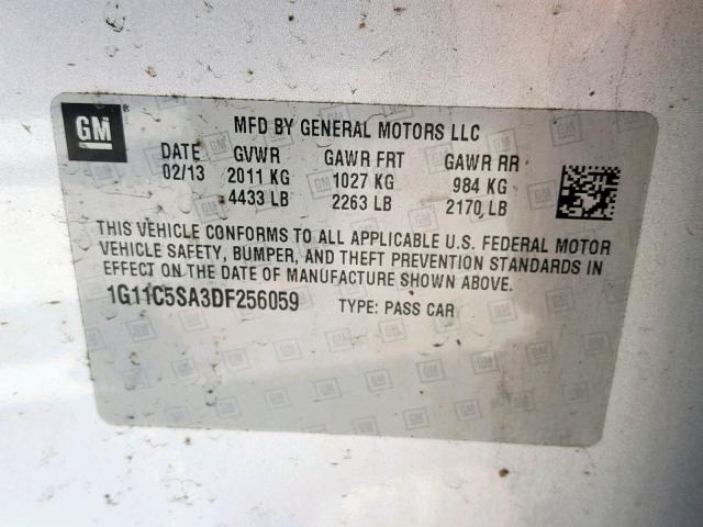 1G11C5SA3DF256059 - 2013 CHEVROLET MALIBU 1LT ვერცხლისფერი ფოტო 10