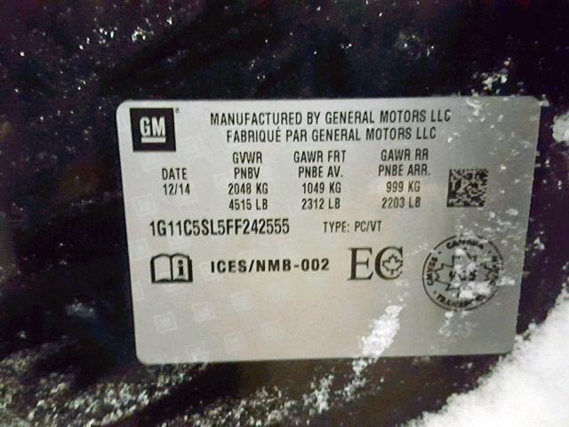 1G11C5SL5FF242555 - 2015 CHEVROLET MALIBU 1LT 黑色 照片 10