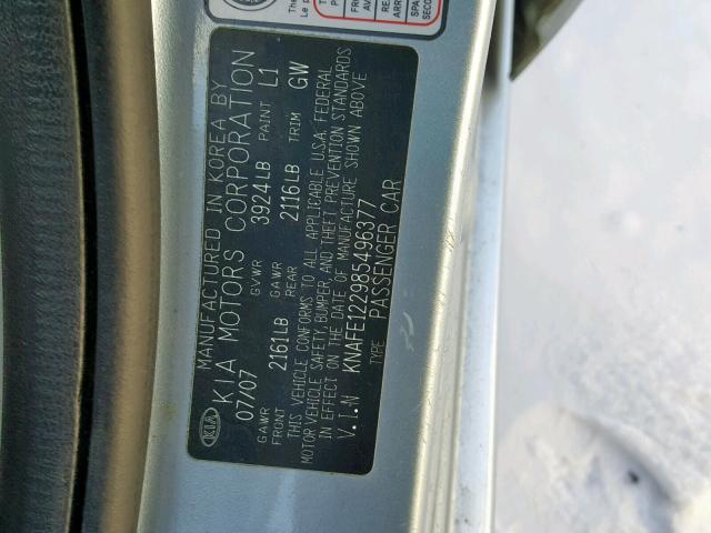 KNAFE122985496377 - 2008 KIA SPECTRA EX BLUE photo 10