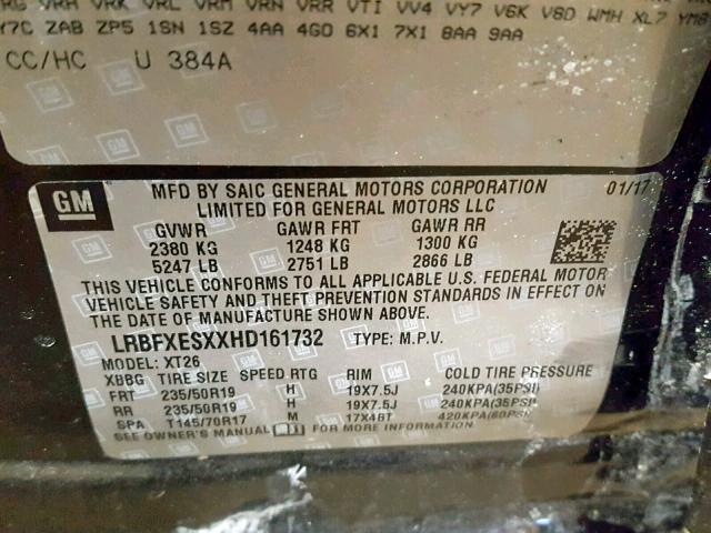 LRBFXESXXHD161732 - 2017 BUICK ENVISION P BLACK photo 10