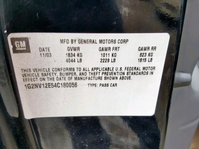 1G2NV12E54C180056 - 2004 PONTIAC GRAND AM G BLACK photo 10