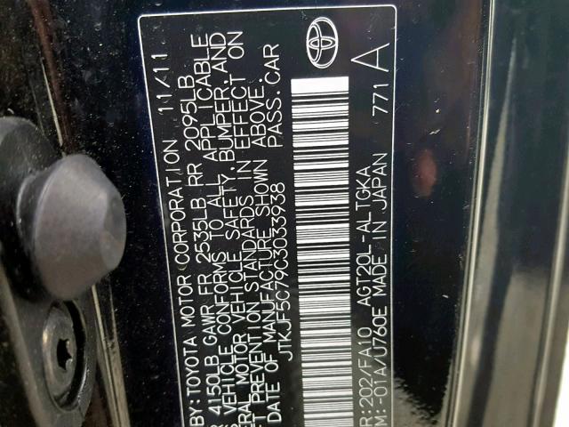 JTKJF5C79C3033938 - 2012 TOYOTA SCION TC შავი ფოტო 10