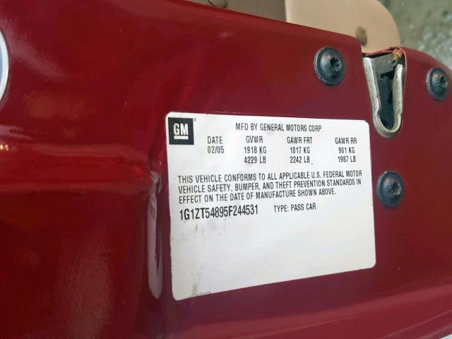 1G1ZT54895F244531 - 2005 CHEVROLET MALIBU LS Bordo foto 10