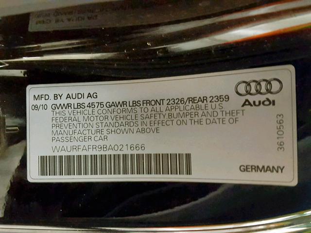 WAURFAFR9BA021666 - 2011 AUDI A5 PREMIUM BLACK photo 10