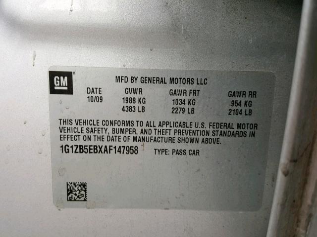 1G1ZB5EBXAF147958 - 2010 CHEVROLET MALIBU LS GRAY photo 10