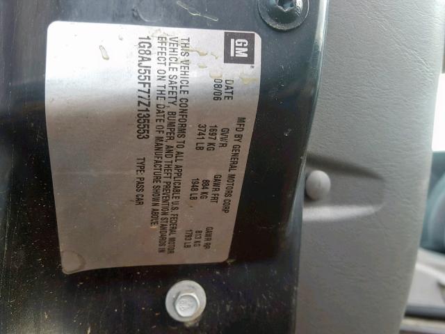 1G8AJ55F77Z135553 - 2007 SATURN ION LEVEL GRAY photo 10