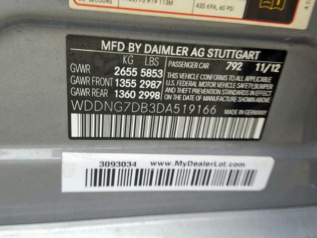 WDDNG7DB3DA519166 - 2013 MERCEDES-BENZ S 550 GRAY photo 10