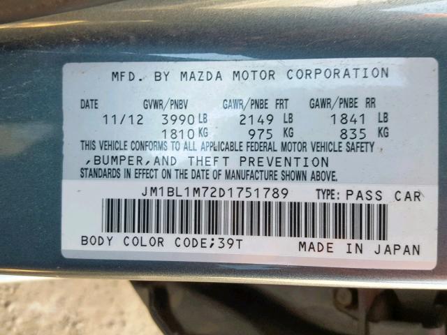 JM1BL1M72D1751789 - 2013 MAZDA 3 I GREEN photo 10