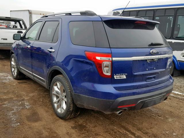 1FM5K8F89EGB34706 - 2014 FORD EXPLORER L BLUE photo 3