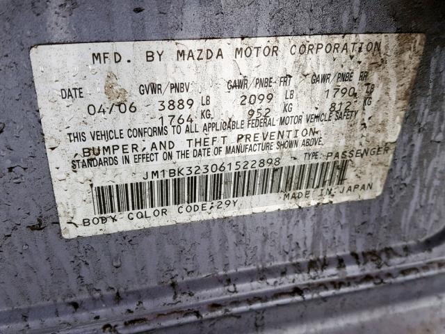 JM1BK323061522898 - 2006 MAZDA 3 S GRAY photo 10