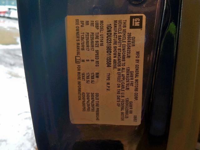 1GNDU23198D115584 - 2008 CHEVROLET UPLANDER L Boz foto 10