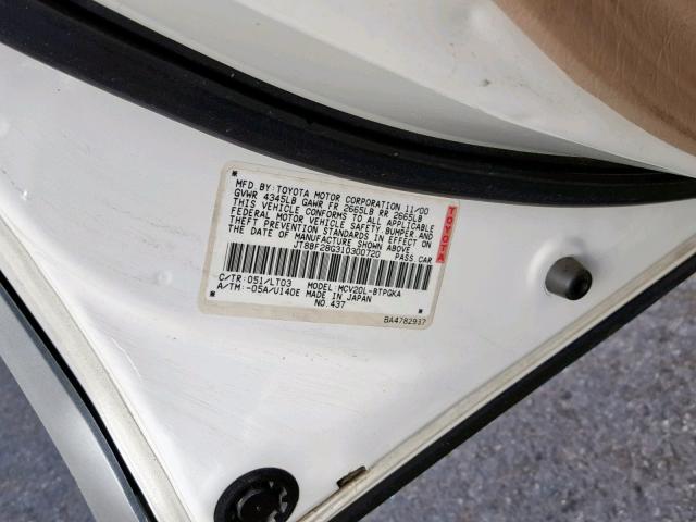 JT8BF28G310300720 - 2001 LEXUS ES 300 WHITE photo 10