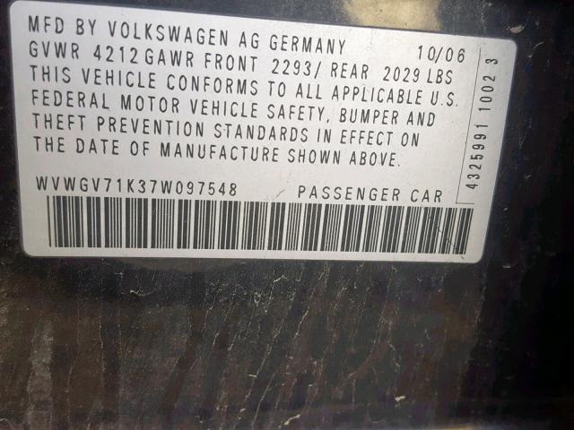 WVWGV71K37W097548 - 2007 VOLKSWAGEN NEW GTI BLACK photo 10