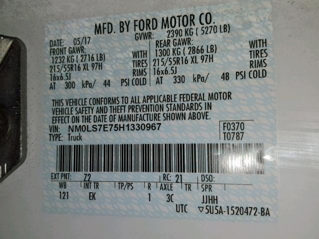 NM0LS7E75H1330967 - 2017 FORD TRANSIT CO BLUE photo 10