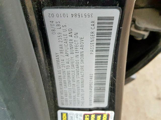 WVWTU63B45P021482 - 2005 VOLKSWAGEN PASSAT GLX 黑色 照片 10